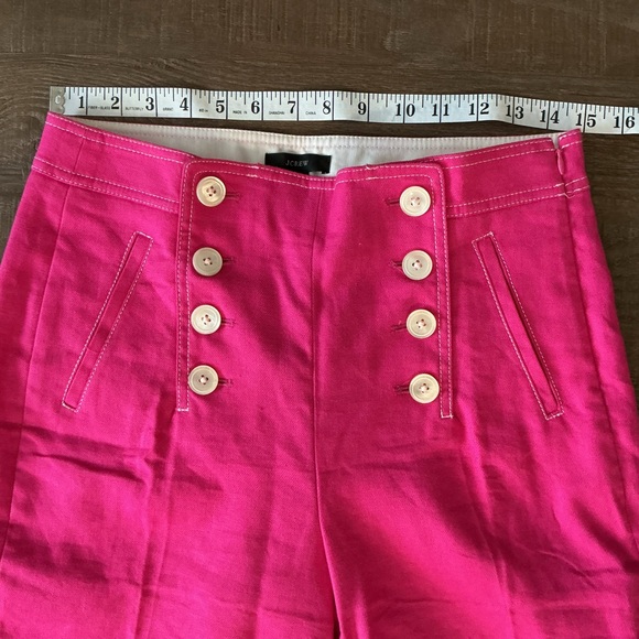 J.Crew Women’s Peyton Sailor Crop Pant Bright Pink Stretch Linen Size 6 - Picture 7 of 11
